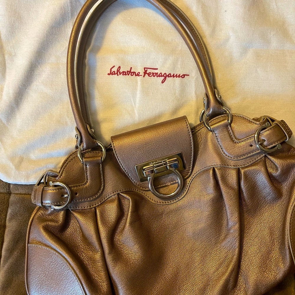 Ferragamo Marisa Gancini Silver Bronze Leather Bag